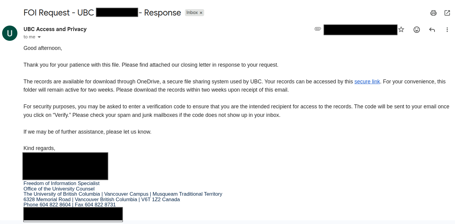 UBC FOI Response